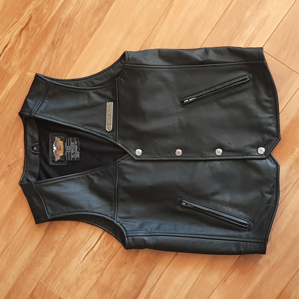 Harley-Davidson MENS black leather biker vest (MED)